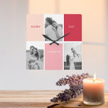 Three Photos | Happy Valentines Day Quadratische Wanduhr<br><div class="desc">Three Photos | Happy Valentines Day</div>