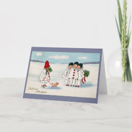 Three Pierrots and One Pig on a Leash Christmas Feiertagskarte