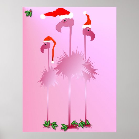 Three Pink Christmas Flamingos Poster (Vorne)