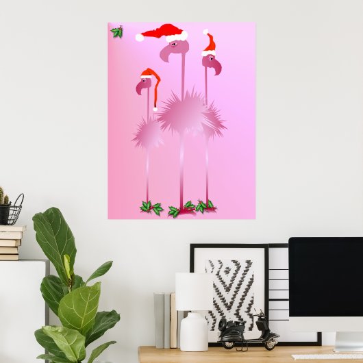 Three Pink Christmas Flamingos Poster (Heimbüro)