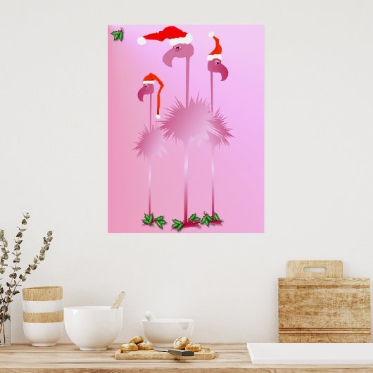 Three Pink Christmas Flamingos Poster (Küche)