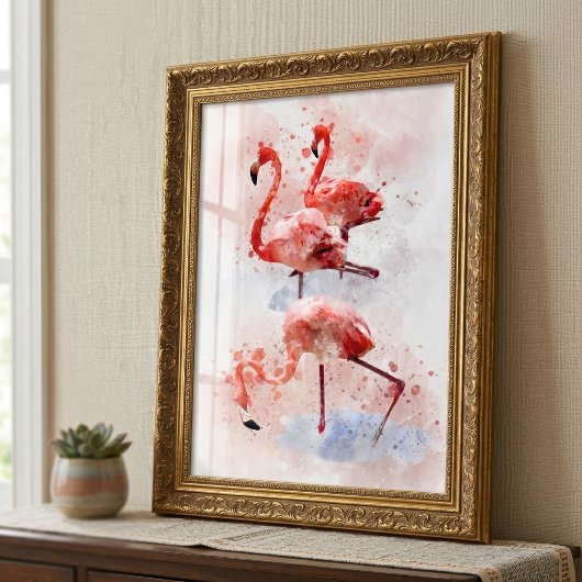 Three Pink Flamingos Watercolor Fotodruck