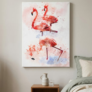 Three Pink Flamingos Watercolor Leinwanddruck