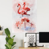 Three Pink Flamingos Watercolor Poster (Heimbüro)