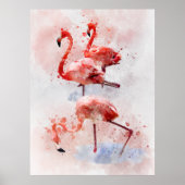 Three Pink Flamingos Watercolor Poster (Vorne)