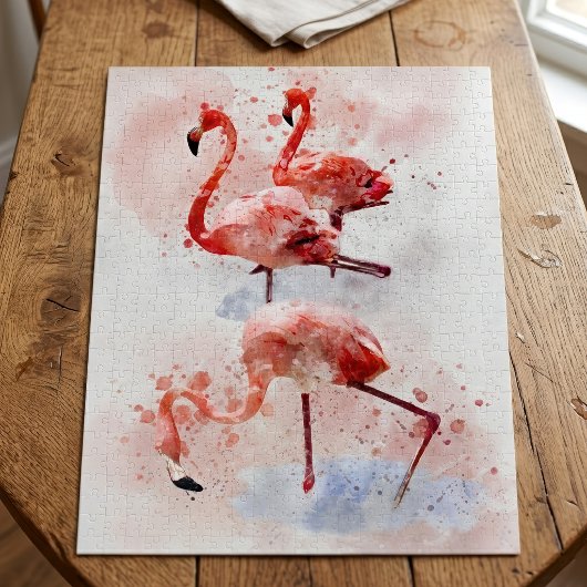 Three Pink Flamingos Watercolor Puzzle