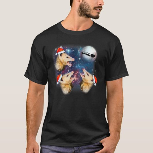 Three Possum Moon Christmas Weihnachtsmannmütze T-Shirt (Vorderseite)