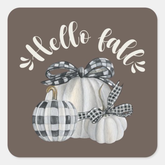 Three Pumpkin Hello Fall Quadratischer Aufkleber (Vorderseite)