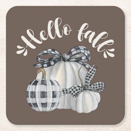 Three Pumpkin Hello Fall Rechteckiger Pappuntersetzer (Vorderseite)
