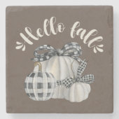 Three Pumpkin Hello Fall Steinuntersetzer (Vorderseite)