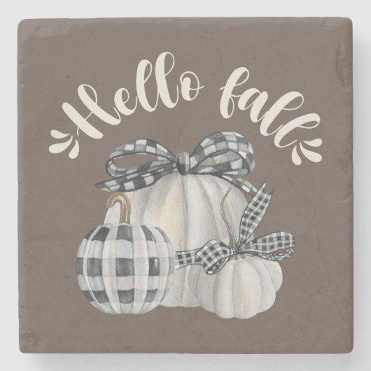 Three Pumpkin Hello Fall Steinuntersetzer (Vorderseite)