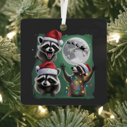 Three Raccoons With The Moon Galaxy Christmas  Ornament Aus Metall (InSitu)
