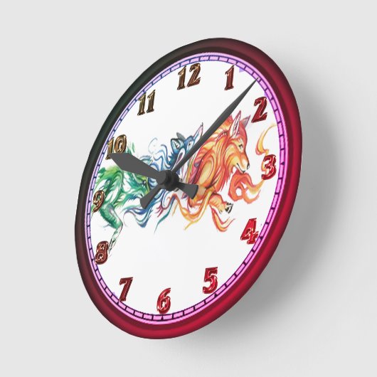 Three Rainbow watercolor wolves Runde Wanduhr (Winkel)
