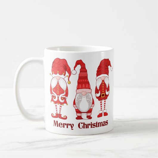 Three Red Christmas Gnomes Merry Christmas Kaffeetasse (Links)