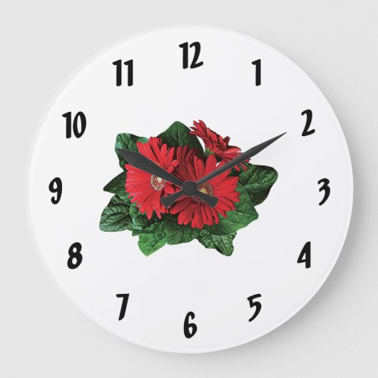 Three Red Gerbera Daisies Große Wanduhr (Vorderseite)