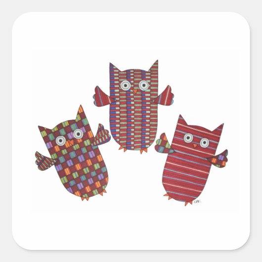 Three Red Owls Square Sticker (Vorderseite)