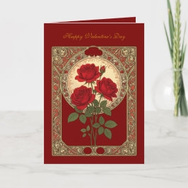 Three Red Roses Art Nouveau Style Karte