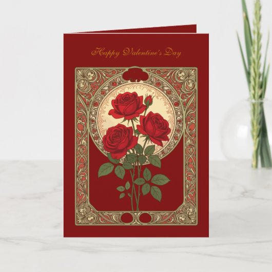 Three Red Roses Art Nouveau Style Karte (Vorderseite)