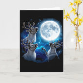 Three Reindeer Howling At The Moon Merry Christmas Karte (Gelbe Blume)