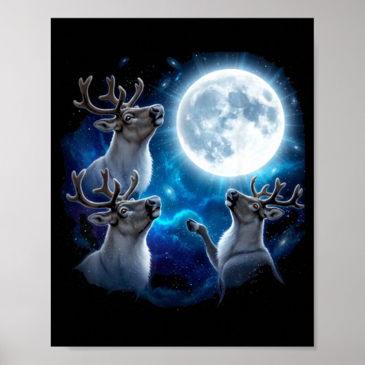 Three Reindeer Howling At The Moon Merry Christmas Poster (Vorne)