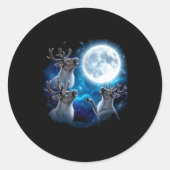 Three Reindeer Howling At The Moon Merry Christmas Runder Aufkleber (Vorderseite)