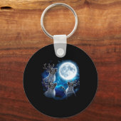 Three Reindeer Howling At The Moon Merry Christmas Schlüsselanhänger (Vorderseite)