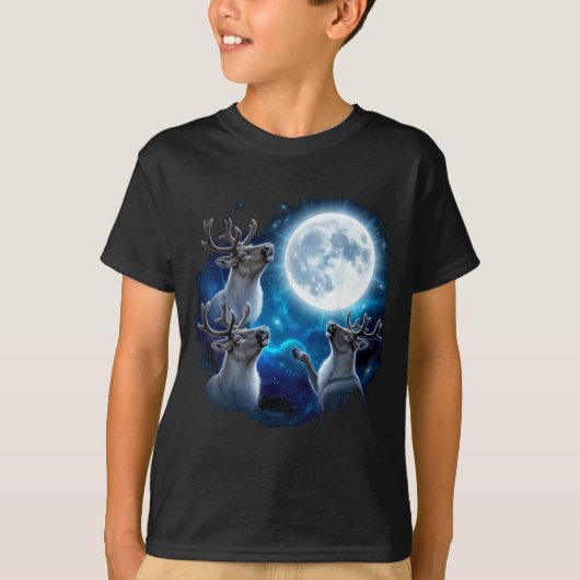 Three Reindeer Howling At The Moon Merry Christmas T-Shirt (Vorderseite)