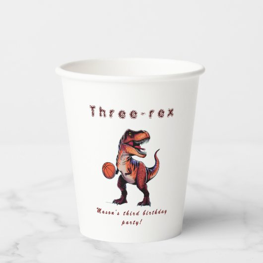 Three-Rex basketball Dino birthday Pappbecher (Vorderseite)
