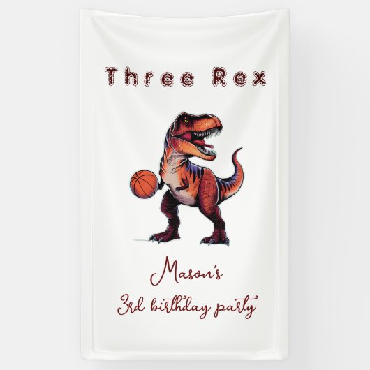 Three-Rex basketball Dino birthday welcome sign Banner (Vertikal)