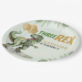 Three Rex - Birthday Boy 3rd with Dinosaur Theme Pappteller (Schrägansicht)