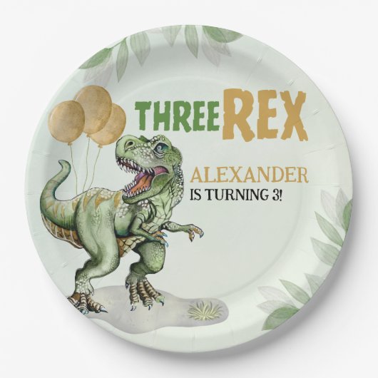 Three Rex - Birthday Boy 3rd with Dinosaur Theme Pappteller (Vorderseite)