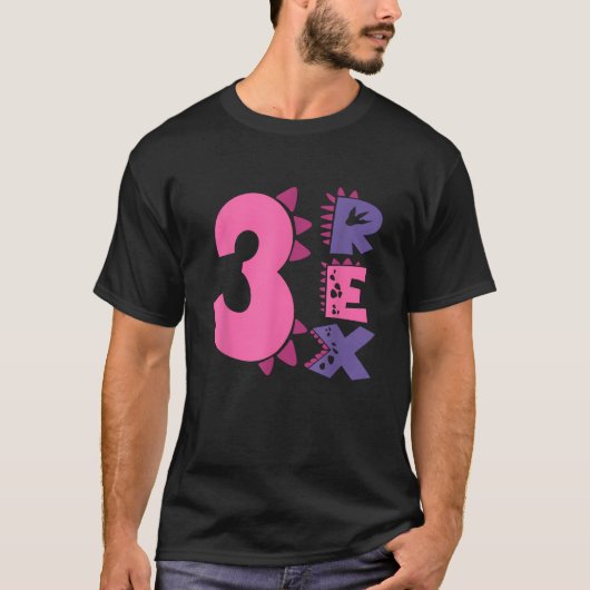 Three Rex Birthday Girl 3rd Birthday Party Family T-Shirt (Vorderseite)