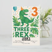 Three Rex Birthday Invitation Boy - Dinosaurier 3. Einladung (Stehend Vorderseite)
