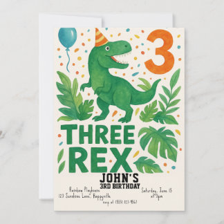 Three Rex Birthday Invitation Boy - Dinosaurier 3. Einladung