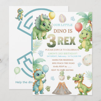 Three-Rex Birthday Invitation with Maze Invitation Einladung