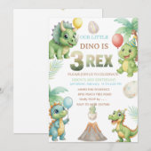 Three-Rex Birthday Invitation with Maze Invitation Einladung (Vorne/Hinten)