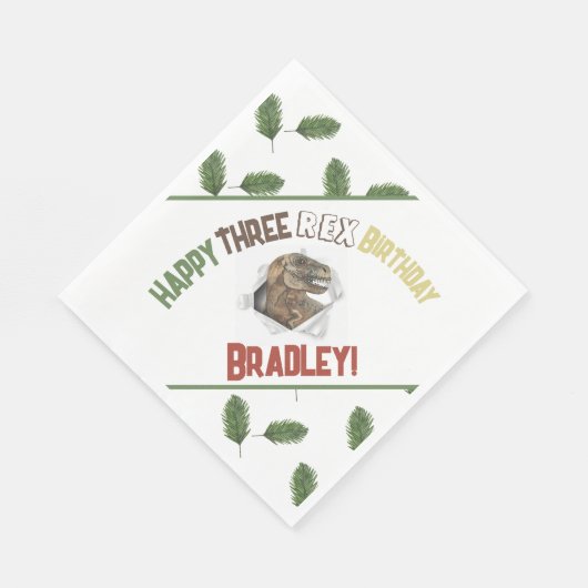 Three Rex Birthday Watercolor Dino Serviette (Ecke)