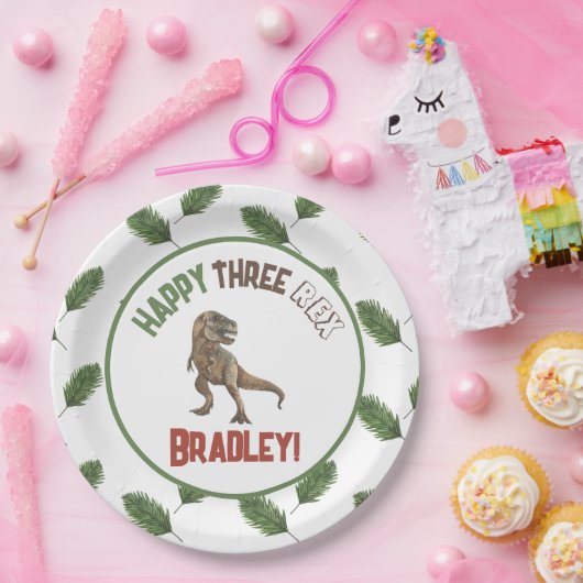 Three Rex Birthday Watercolor Pappteller (Party)