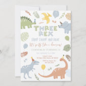 Three Rex Blue Boy Dinosaur Geburtstag Einladung (Vorderseite)
