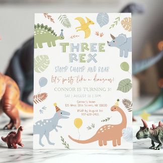 Three Rex Blue Boy Dinosaur Geburtstag Einladung