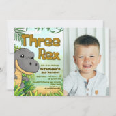 Three Rex Boy 3. Geburtstag mit Foto Einladung (Vorderseite)