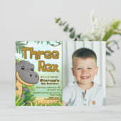 Three Rex Boy 3. Geburtstag mit Foto Einladung (Stehend Vorderseite)