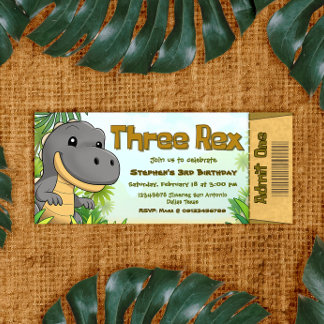 Three Rex Boy 3rd Birthday Ticket Einladung