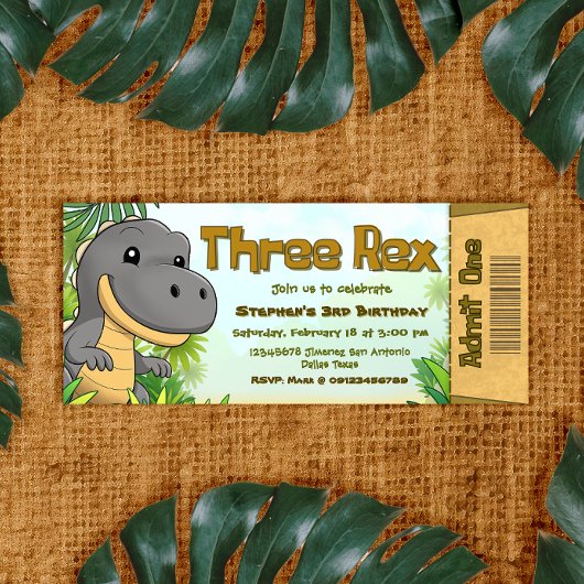 Three Rex Boy 3rd Birthday Ticket Einladung