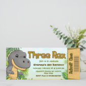 Three Rex Boy 3rd Birthday Ticket Einladung (Stehend Vorderseite)