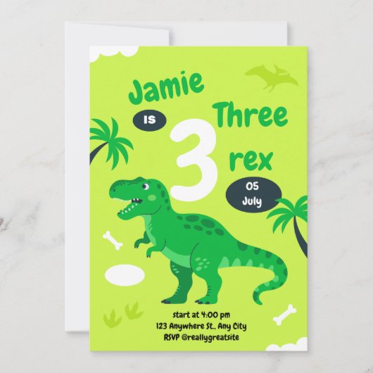 Three-Rex Cute Dinosaur 3rd Birthday Invitation Einladung (Vorderseite)