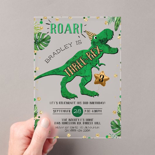 Three Rex Dinosaur 3. Geburtstag Acryleinladungen (Insitu (Handheld))