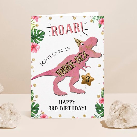 Three Rex Dinosaur 3. Geburtstag Karte