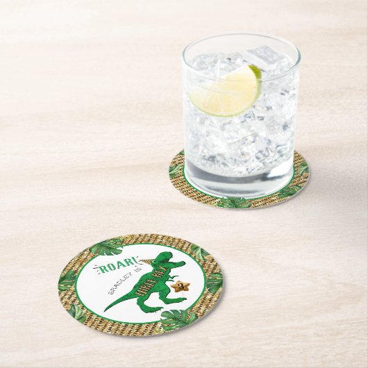 Three Rex Dinosaur 3. Geburtstag Runder Pappuntersetzer (Vor Ort)