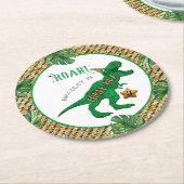 Three Rex Dinosaur 3. Geburtstag Runder Pappuntersetzer (Angewinkelt)